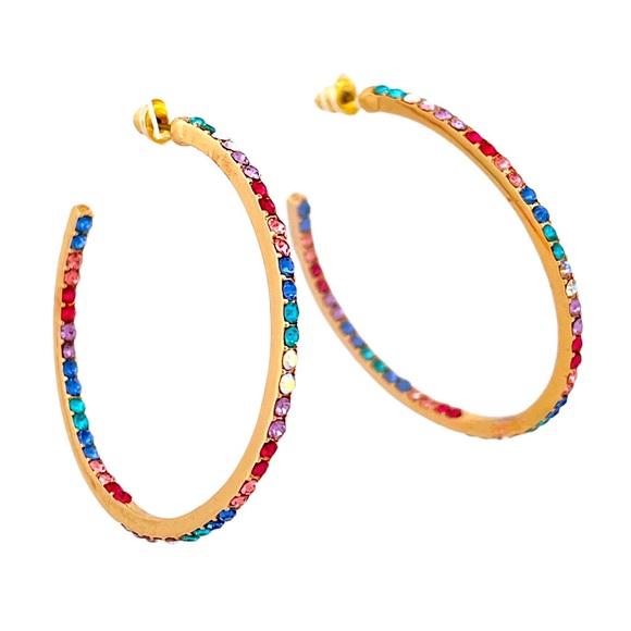 Christian Siriano Jewelry - Christian Siriano Colorful Crystal Open Hoop Earrings - Gold Tone Big Hoops